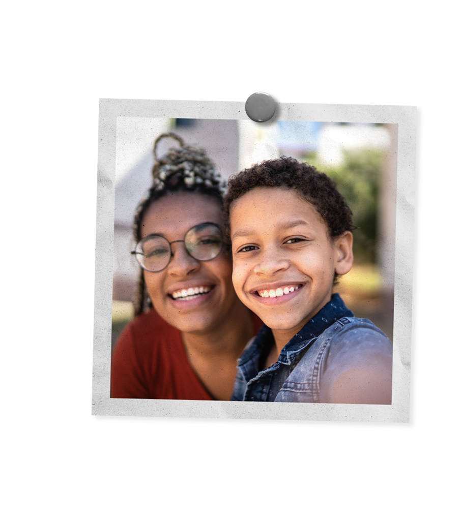 Mother and son smiling